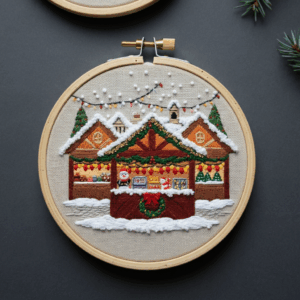 close-up-cross-stitched-picture-house-christmas-tree