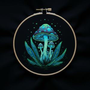 close-up-cross-stitched-picture-mushroom