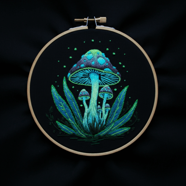 close-up-cross-stitched-picture-mushroom