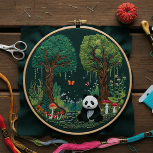 close-up-cross-stitched-picture-panda-bear