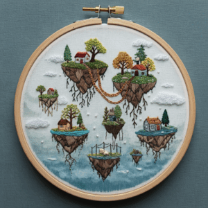 close-up-cross-stitched-picture-small-island