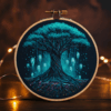 close-up-cross-stitched-picture-tree-glowing-lights