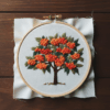 close-up-cross-stitched-picture-tree-orange-berries