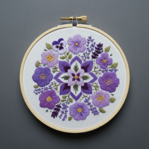 close-up-cross-stitched-picture-purple-flowers