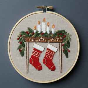 close-up-cross-stitched-picture-stockings-candles