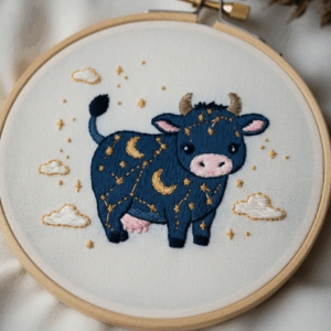 close-up-embroidery-cow-crescent-stars