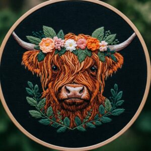 close-up-embroidery-cow-flowers