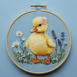 close-up-embroidery-duck-flowers