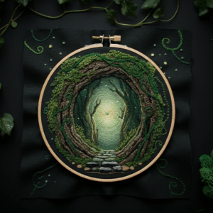 close-up-embroidery-forest-path