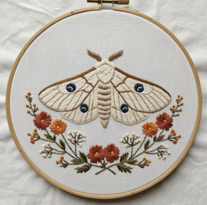 close-up-embroidery-moth-flowers