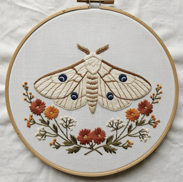 close-up-embroidery-moth-flowers