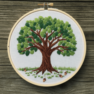 close-up-embroidery-tree-green-leaves