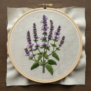 close-up-embroidery-purple-flowers-white-cloth