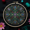 close-up-embroidery-black-surface-flowers