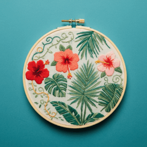 close-up-embroidery-blue-surface-flower
