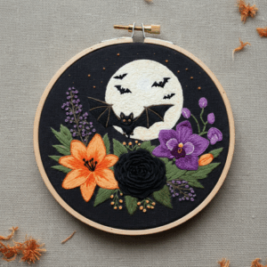close-up-embroidery-cat-flowers