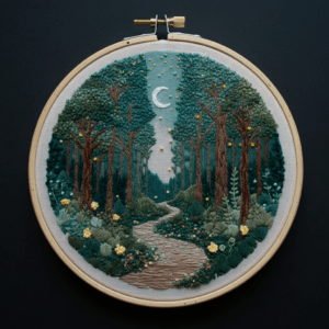 close-up-embroidery-painting-path-woods