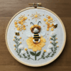 close-up-embroideryed-bee-flowers-bees
