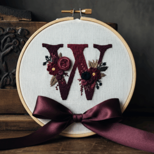 close-up-embroideryed-letter-w-ribbon