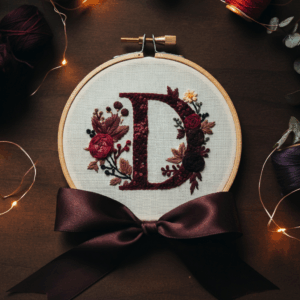 close-up-embroideryed-monogram-ribbon-lights