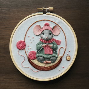 close-up-embroideryed-mouse-basket-yarn