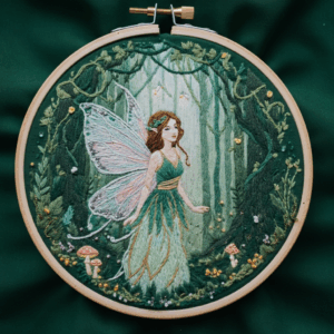 close-up-embroideryed-picture-fairy-forest