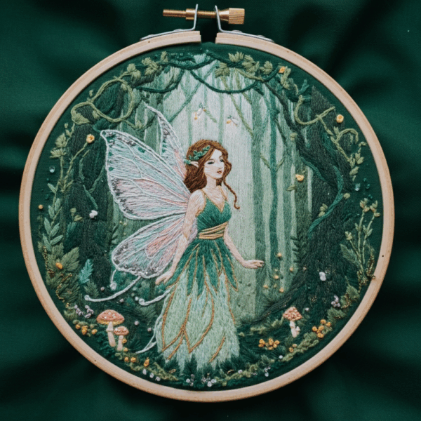 close-up-embroideryed-picture-fairy-forest