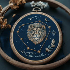 close-up-embroideryed-picture-lion-hoop