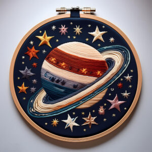 close-up-embroideryed-picture-saturn-planet