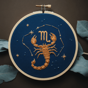 close-up-embroideryed-zodiac-sign-scorpion
