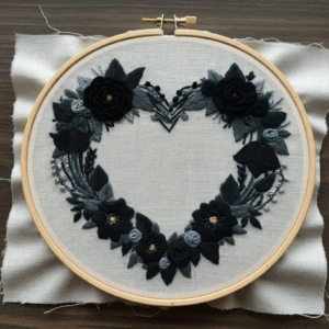 close-up-heart-shaped-embroidery-flowers-cloth