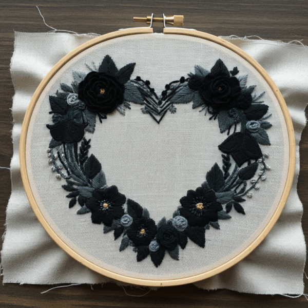 close-up-heart-shaped-embroidery-flowers-cloth