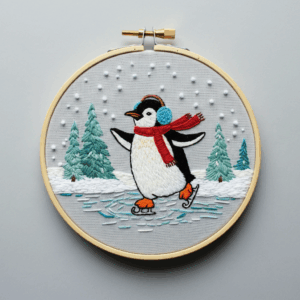 close-up-penguin-skateboard-snowy-landscape
