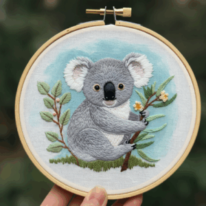 close-up-person-holding-embroideryed-koala-hoop