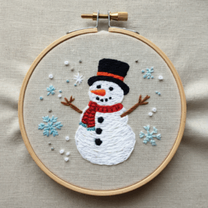 close-up-snowman-embroideryed-hoop
