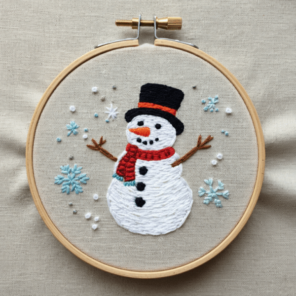 close-up-snowman-embroideryed-hoop