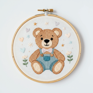 close-up-teddy-bear-cross-stitched-frame