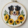 arafed-dog-sunflowers-hoop-white-background