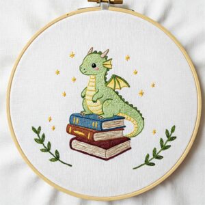 arafed-dragon-sitting-stack-books-white-surface