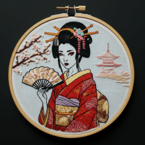 arafed-embroidery-geisha-woman-holding-fan