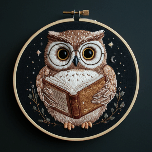 arafed-owl-glasses-reading-book-hoop