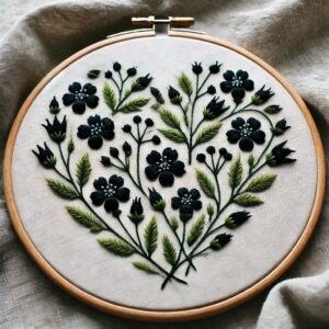 embroidery-art-black-flower-white-cloth