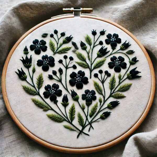 embroidery-art-black-flower-white-cloth