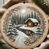 embroidery-art-cabin-woods-snowy-scene
