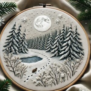 embroidery-art-snowy-scene-deer-pond