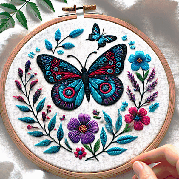 embroidery-butterfly-colorful-flowers-leaves-hoop