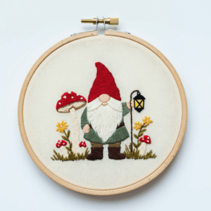 embroidery-gnome-lantern-mushrooms-white-background