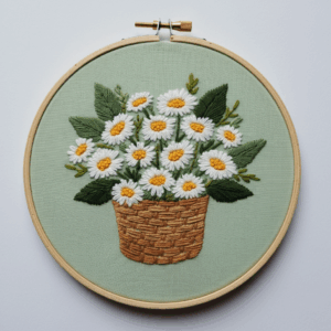 embroidery-basket-daisies-green-background