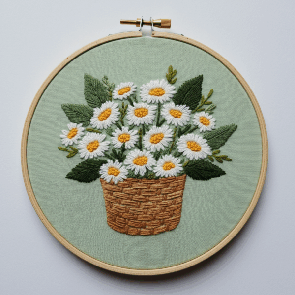 embroidery-basket-daisies-green-background