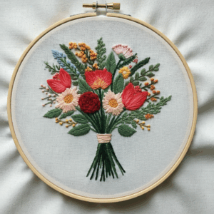 embroidery-bouquet-flowers-white-cloth